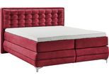 Boxspringbett MUSTERRING "Dubai", rot (d 521 rot), B:197cm L:214cm, Komplettbetten, Boxspringbett, Winkelfuß in Chrom, 3 Härtegrade, Kopfteil in Kassettensteppung