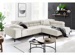 Ecksofa HOME AFFAIRE "Ancona New, wahlweise motorische Sitztiefenverstellung, auch in Cord", grau (hellgrau), B:321cm T:216cm, : 88% Polyester, 12% Polyacryl, Sofas, Ecksofa, feine Steppung, mit Kopfteilverstellung, 3 Zierkissen, L-Form