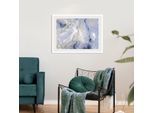 Bild QUEENCE "Fatima", blau (farbe rahmen: weiß, farbe bild(er): blau), B:60cm H:50cm, Acrylglas, Holz, Papier, Bilder, Bild, Abstrakt, Marmor, gerahmt