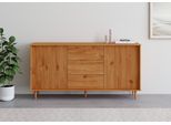 Sideboard OTTO HOME "Malmedy Front mit gefrästen Rillen", beige (natur gebeizt, gewachst), B:160cm H:80cm T:38cm, FSC-zertifiziertes Massivholz, MDF, Sideboards, Sideboard, Kommode aus massivem Kiefernholz, Push-to-open, Breite 160 cm