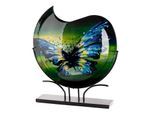 Bodenvase GILDE "Schmetterling", blau, grün, B:50cm H:48cm T:10,5cm, Glas, Vasen, Bodenvase, Innenwände sind handbemalt, nicht wasserdicht