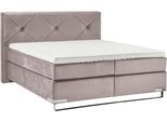 Boxspringbett "Dubai", lila (d 531 flieder), B:177cm L:214cm, GALLERY M BRANDED BY MUSTERRING, Komplettbetten, Boxspringbett, Kufe in Chrom, 3 Härtegrade, Kopfteil mit Knopfheftung