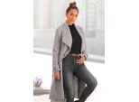 Langmantel LASCANA, Damen, Gr. 36, grau (grau, meliert), Web, Obermaterial: 100% Polyester. Futter: 100% Polyester, meliert, figurumspielend knielang, Mäntel Langmantel, mit Bindegürtel und Taschen, eleganter Damenmantel
