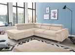 Ecksofa COTTA "Komaris L-Form, B: 249 cm", beige, B:249cm H:72cm T:100cm, Microfaser PRIMABELLE (100% Polyester);Kunstleder SOFTLUX;Feinstruktur (100% Polyester);Kunstleder SOFTLUX/Struktur (100% Polyester);NaturLEDER, Sofas, Ecksofa, mit Kopfteilverstellung, optional Bettfunktion, Bettkasten & Licht