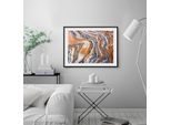 Bild QUEENCE "Jane", blau (farbe rahmen: schwarz, farbe bild(er): blau, braun), B:60cm H:50cm, Acrylglas, Holz, Papier, Bilder, Bild, Abstrakt, Marmor, gerahmt