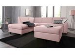 Ecksofa DOMO COLLECTION "Florentina zeitlos und elegant, Sitznähte als Designelement, L-Form", rosa (flamingo), B:243cm H:84cm T:209cm, Struktur fein (100% Polyester);Luxus-Microfaser (100% Polyester);Luxus-Microfaser in Chenille-Optik (100% Polyester);Microvelour (100% Polyester);Webstoff (100% Polyester), Sofas, Ecksofa, wahlweise mit Bettfunktion, mit Kontrastnaht, Komfortsitzhöhe 47cm