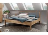 Massivholzbett HOME AFFAIRE "Huven Doppelbett, Holzbett, hohe Belastbarkeit: 200kg je Seite", braun (eiche natur), B:145cm H:90cm L:146cm, Felt: 70% Wolle, 30% Polyester, Betten, Massivholzbett, massive FSC-zertifizierte Eiche, Kopfteil gepolstert