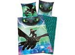 Kinderbettwäsche "Dragons Abenteuer", grün, B/L: 135cm x 200cm, 1 Stk., 1 Stk., Renforcé, B/L: 80cm x 80cm, 2 Stk., Renforcé, Obermaterial: 100% Baumwolle, Bettwäsche, Kinderbettwäsche, mit Glow in the Dark Effekt