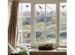 Fensterbild KOMAR "Vögel, birds, 12 schöne, verspielte Motive, Design Frühling", bunt, B:31cm H:31cm, Kunststoff, Fensterbilder, Fensterbild, Sticker für Fenster oder Spiegel, selbsthaftend und wiederverwendbar