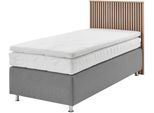 Boxspringbett "Quercus", grau, L:206cm, Kopfteil MDF/Dekor Eiche hell, Boxenbezug: Feinstruktur 100% Polyester, Box: Holzwerkstoff mit Bonnellfederung, Füße: verchromtes Metall, Topper: Kaltschaum, WESTFALIA SCHLAFKOMFORT, Komplettbetten, Boxspringbett, wahlweise mit LED-Beluchtung, 3 Matratzenarten zur Auswahl