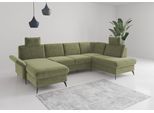 Wohnlandschaft HOME AFFAIRE "Rochelle", grün (hellgrün), B:314cm H:93cm T:195cm, 100% Polyester, Sofas, Wohnlandschaft, wahlweise mit Bettfunktion, Bettkasten und Armteilverstellung