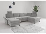 Wohnlandschaft HOME AFFAIRE "Rochelle", grau (hellgrau), B:314cm H:93cm T:195cm, 100% Polyester, Sofas, Wohnlandschaft, wahlweise mit Bettfunktion, Bettkasten und Armteilverstellung