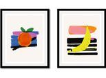Bild QUEENCE "Set Fonsi", bunt (farbe rahmen: schwarz, farbe bild(er): orange, blau, gelb), B:30cm H:40cm, Acrylglas, Holz, Papier, Bilder, Bild, gerahmt