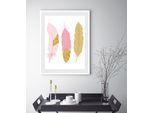 Bild QUEENCE "Maja", gold (farbe rahmen: weiß, farbe bild(er): gold, rosa), B:30cm H:40cm, Acrylglas, Holz, Papier, Bilder, Bild, Federn, gerahmt