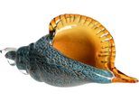 Dekoobjekt CASABLANCA BY GILDE "Skulptur Riesenmuschel", blau (blau, gelb), B:29cm H:13cm T:10cm, Glas, Dekofiguren, Dekoobjekt, Höhe 13 cm, durchgefärbtes Glas, maritim, Wohnzimmer