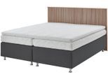 Boxspringbett "Quercus", grau (charcoal), L:206cm, Kopfteil MDF/Dekor Eiche hell, Boxenbezug: Feinstruktur 100% Polyester, Box: Holzwerkstoff mit Bonnellfederung, Füße: verchromtes Metall, Topper: Kaltschaum, WESTFALIA SCHLAFKOMFORT, Komplettbetten, Boxspringbett, wahlweise mit LED-Beluchtung, 3 Matratzenarten zur Auswahl