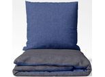 Wendebettwäsche SETEX "Feinbiber", blau (dunkelgrau, dunkelblau), B/L: 135cm x 200cm, 1 Stk., 1 Stk., Biber, B/L: 80cm x 80cm, 2 Stk., Biber, Obermaterial: 85% Baumwolle, 15% Polyester, Bettwäsche, Wendebettwäsche, mit Wendefunktion