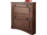 Schuhschrank OTTO HOME "Rustic", braun (dunkelbraun), Für 6-8 Paar Schuhe, Schränke, Schuhschrank, aus massiver Kiefer, 2 Schuhklappen, für 6-8 Paar, Kassettenoptik