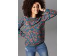 Shirtbluse ANISTON SELECTED, Damen, Gr. 36, grün (petrol, cognac, bedruckt), Web, Obermaterial: 100% Polyester, bedruckt, figurumspielend hüftbedeckend, Rundhals, Bündchen, Blusen Shirtbluse, mit sportiven Bündchen