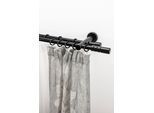 Gardinenstange GARESA "PEMPIA", schwarz, L:330cm Ø:20mm, Holzwerkstoff, Metall, Gardinenstangen, Gardinenstange, Vorhanggarnitur, verlängerbar, Knopf m.Ausschnitten, mit Ringen