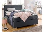 Boxspringbett JOCKENHÖFER GRUPPE "Evita", schwarz (schwarz 142, 06), B:187cm L:211cm, Topper: 100% Polyurethan, Bezug (100% Polyester) abnehmbar und waschbar bis 60º C;Bettgestell und seitliche Einfassung der Matratzen: Strukturstoff (57, 7% Polypropylen, 42, 3% Polyester);Spiegelfläche der Matratzen: 100% Polyester, Komplettbetten, Boxspringbett, inkl. Topper und Kissen, erhältlich in 140 & 180cm