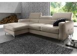 Ecksofa COTTA "Sammy L-Form", grau, B:226cm H:92cm T:105cm, Microfaser PRIMABELLE (100% Polyester);NaturLEDER in Sitz und Rücken/Kunstleder im Korpus;NaturLEDER (echtes Rindsleder), Rückseite mit Spannstoff bezogen, Sofas, Ecksofa, mit Kopfteilverstellung, wahlweise mit Bettfunktion