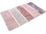 Badematte HOMIE LIVING "Rio Marina", rosa (rosa, grau), H:30mm, Polyester, Badematten, Badematte, flauschiger Badteppich, modern gestreift, waschbar, Badezimmerteppich