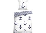 Bettwäsche SCHIESSER "Marina, maritime Momente in frischer Farbkombination", weiß, B/L: 155cm x 220cm, 1 Stk., 1 Stk., Renforcé, B/L:, 2 Stk., Renforcé, Obermaterial: 100% Baumwolle, Bettwäsche, Bettwäsche, MADE IN GREEN by OEKO-TEX