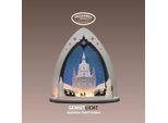 Lichterbogen WEIGLA "Dresdner Frauenkirche, LED Spitze aus Holz & Acrylglas,Made in Germany", grau (grau, blau), H:53cm T:9cm, Massivholz, Schwibbögen, Erzgebirge garantiert, Weihnachtsdeko Innen, Weihnachtsbeleuchtung