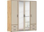 Drehtürenschrank RAUCH "Kleiderschrank Schrank Garderobe Wäscheschrank VOYAGER", beige (champagner), eiche artisan, B:187cm H:194cm T:53cm, Holzwerkstoff, Schränke, Drehtürenschrank, mit modernen Griffen in Graumetallic, inkl. Schubkästen und Spiegel