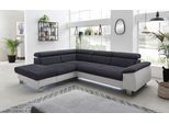 Ecksofa COTTA "Komaris L-Form, B: 249 cm", grau (argent, schwarz), B:249cm H:72cm T:100cm, Microfaser PRIMABELLE (100% Polyester);Kunstleder SOFTLUX;Feinstruktur (100% Polyester);Kunstleder SOFTLUX/Struktur (100% Polyester);NaturLEDER, Sofas, Ecksofa, mit Kopfteilverstellung, optional Bettfunktion, Bettkasten & Licht