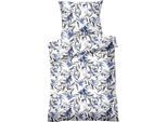 Bettwäsche DYCKHOFF "Blue Flowers", blau, B/L: 135cm x 200cm, 1 Stk., 1 Stk., Renforcé, B/L: 80cm x 80cm, 2 Stk., Renforcé, Obermaterial: 100% Baumwolle, Bettwäsche, Bettwäsche