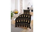 Bettwäsche GOLD-LINE "Gold-Line Bed - Goldenes Glockenmotiv", schwarz (bedruckt, goldenes glockenmotiv), B/L: 135cm x 200cm, 1 Stk., 1 Stk., Microfaser, B/L: 80cm x 80cm, 2 Stk., Microfaser, Obermaterial: 100% Polyester, Bettwäsche, Bettwäsche, besonders weich und anschmiegsam