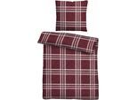 Bettwäsche BIBERNA "Lya", rot (burgund), B/L: 155cm x 220cm, 1 Stk., 1 Stk., Flanell, B/L: 80cm x 80cm, 2 Stk., Flanell, Obermaterial: 100% Baumwolle, Bettwäsche, Bettwäsche, kuschelig warm, weich, Melange, 100% Baumwolle, made in Germany