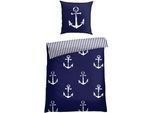 Bettwäsche SCHIESSER "Marina, maritime Momente in frischer Farbkombination", blau (marine, weiß), B/L: 155cm x 220cm, 1 Stk., 1 Stk., Renforcé, B/L: 80cm x 80cm, 2 Stk., Renforcé, Obermaterial: 100% Baumwolle, Bettwäsche, Bettwäsche, MADE IN GREEN by OEKO-TEX