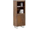 Bücherregal OTTO HOME "Lagos", braun (braun, gebürstet), B:55cm H:140cm T:35cm, Regale, Bücherregal, aus schönem massivem Kiefernholz, grifflos, Breite 55 cm