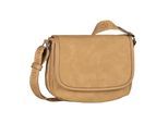 Umhängetasche TOM TAILOR "Yara", Damen, Gr. B/H/T: 24cm x 19cm x 8cm, beige (braun), Polyurethan, bedruckt, clean, unifarben, Taschen Umhängetasche, feines Nubukimtat mit Glattlederimitat sowie Gewebeband mit Logodruck
