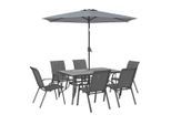 Xora Gartenset, Grau, Dunkelgrau, Metall, Glas, Textil, 8-teilig, 54x70x90 cm, Schirmloch, Tisch mit Glasplatte, Gartenmöbel, Gartengarnituren, Gartenmöbel-Sets