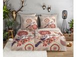 Wendebettwäsche HIP "Luigio", sand, B/L: 155cm x 220cm, 1 Stk., 1 Stk., Flanell, B/L: 80cm x 80cm, 2 Stk., Flanell, Obermaterial: 100% Baumwolle, Bettwäsche, Wendebettwäsche, Flanell, Biber, Winter, Warm, Reißverschluss, Wende, Mandala, Vogel