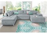 Wohnlandschaft HOME AFFAIRE "Top Bilbao U-Form", grau (hellgrau), B:326cm H:82cm T:90cm, Kunstleder SOFTLUX / Struktur (100% Polyester);Struktur fein (95% Polyester, 5% Polyamid), Sofas, Wohnlandschaft, XXL, wahlweise mit Bettfunktion und Bettkasten