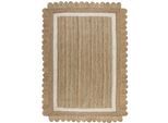 Teppich FLAIR RUGS "Grace aus Jute mit Muschelrandsaum", beige (natur, weiß), B:160cm H:7mm L:230cm, Jute, Teppiche, Teppich, aus 100% Jute, fußbodenheizungsgeeignet, mit Bordüre