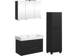 Badmöbel-Set WELLTIME "SALVADA, 3tlg-Set, gedämpfte Scharniere, Softclose, Keramikbecken", schwarz, B:140cm H:200cm T:47,5cm, MDF, Kastenmöbel-Sets, Badmöbel-Set, Schwarz, Keramikbecken 1 od. 2 Armaturlochbohrungen