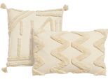 Dekokissen "Marusha", beige (creme, gemustert), 2 Stk., Baumwolle, LEGER HOME BY LENA GERCKE, Dekokissen_Sitzkissen_Kissenhüllen, Dekokissen, Kissenhüllen, 2 Stück (30x50 cm & 50x50 cm), ohne Füllung, Tuft-Muster