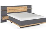 Bettanlage RAUCH "Bett Doppelbett Komfortbett Funktionsbett BOSTON-EXTRA", grau (graumetallic, eiche artisan), B:245cm H:107cm T:207cm, Holzwerkstoff, Schlafzimmermöbel-Sets, Bettanlage, Mit warmer Kopfteil-Beleuchtung, 2x Hänge-Nachttische MADE IN GERMANY