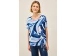 Kurzarmbluse CECIL, Damen, Gr. XXL (46), blau (urban navy blau), Stoff, 100% Viskose, bedruckt, normal normal, Rundhals, Bündchen, Blusen, mit Knotendetail am Saum