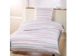 Bettwäsche DYCKHOFF "Nadelstreifen", rot (rot, grau), B/L: 135cm x 200cm, 1 Stk., 1 Stk., Frottee, B/L: 80cm x 80cm, 2 Stk., Frottee, Obermaterial: 75% Baumwolle, 25% Polyester, Bettwäsche, Bettwäsche, aus Weichfrottier