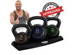 Miweba Sports Kettlebell-Set, 2-7 kg, Kettlebell-Ablage, Kugelhantel Indoor und Outdoor, Betonfüllung (2 - 8 kg)