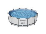 Bestway® Steel Pro MAX™ Frame Pool Set mit Filterpumpe Ø 366 x 100 cm, lichtgrau, rund