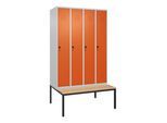 C+P Spind Classic PLUS, Bank, 4 Abteile, 2120x1200x815mm, 7035/2004 Verschluss Sicherheits-Drehriegel 3 Garderobenhaken Sitzbanktyp untergebaut ; C (0800507-40|S10119)