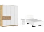 Schlafzimmer-Set RAUCH "Komplettzimmer Komplettschlafzimmer Schlafzimmer-Set (3-St.) MAIKA", schwarz-weiß (eiche artisan, alpinweiß, lederoptik weiß), Schrank Breite 181cm, Höhe 197 + ohne Matratze, B/H: 100cm x 200cm, Schrank Breite 181cm, Höhe 197, Holzwerkstoff, Schlafzimmermöbel-Sets, Schrank 3 Breiten, 2 Höhen, Bett 100 cm, Nachttisch MADE IN GERMANY